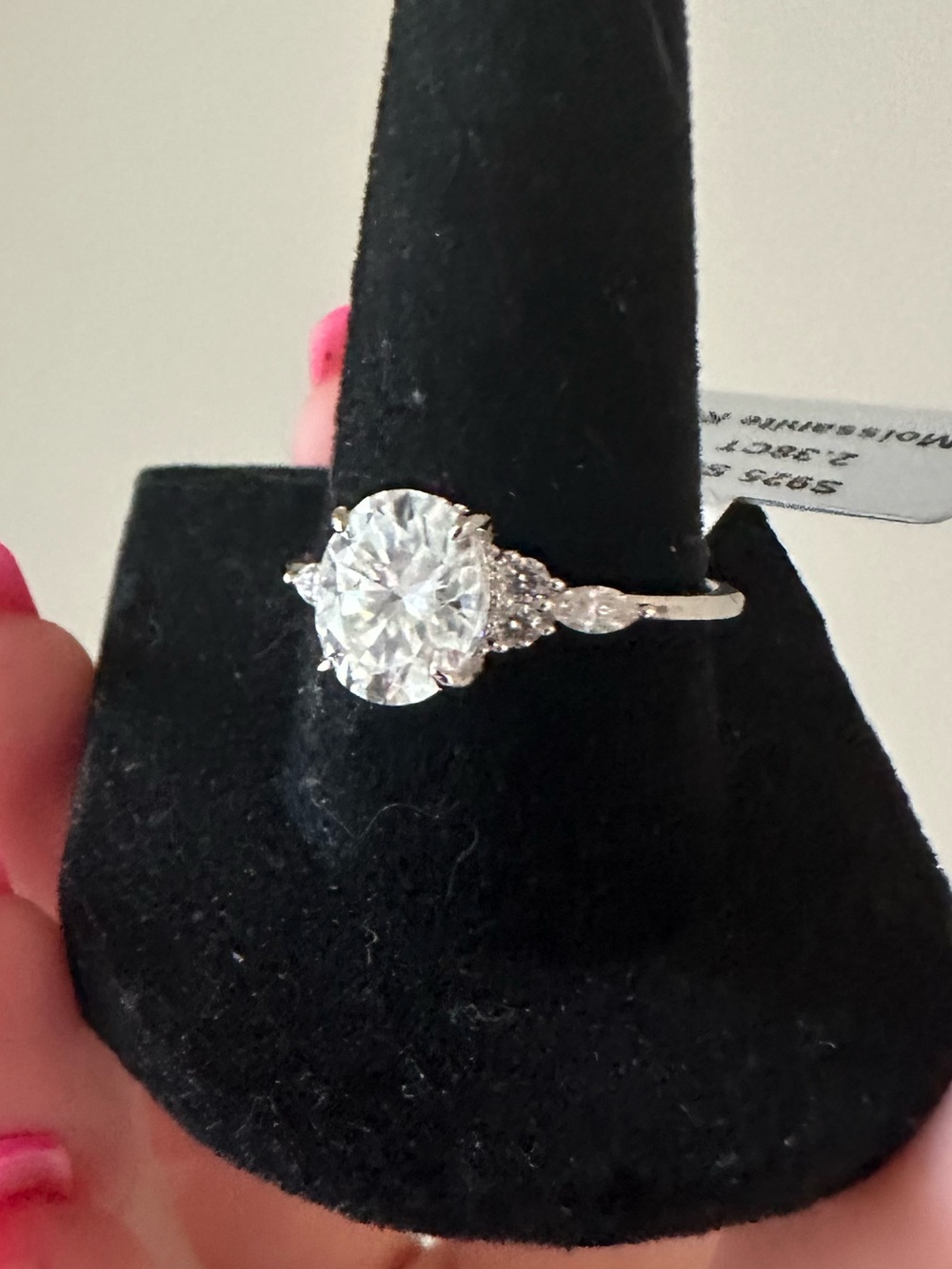 2.38 cw Moissanite & .925 Sterling Silver Halo Oval Engagement Ring retail $390